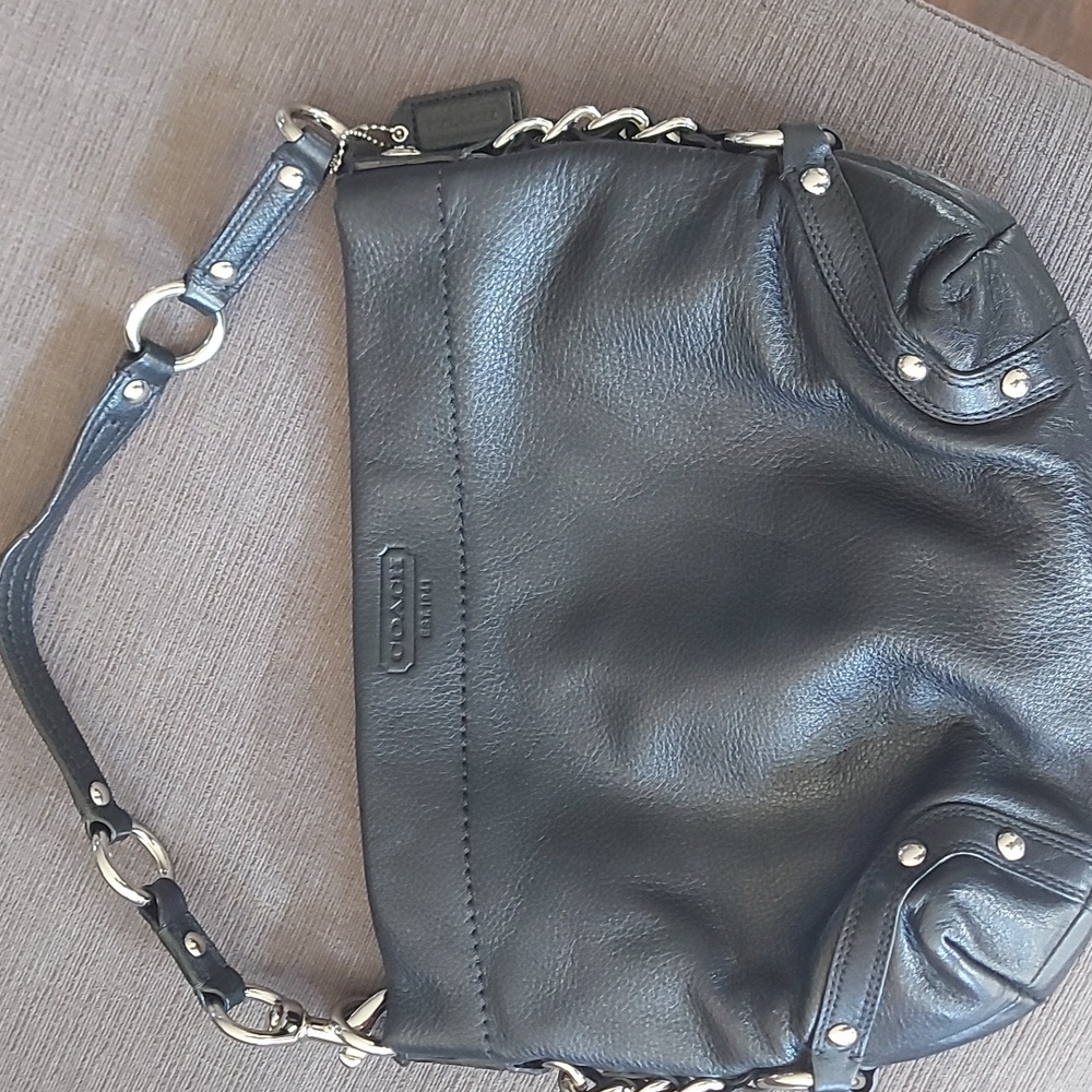 Vintage Coach Zoe Black Leather Shoulder Bag with Silver Hardware